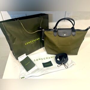 BNWT! Longchamp Le Pliage Energy Purse Dark Olive Green + Receipt Dustbag Strap
